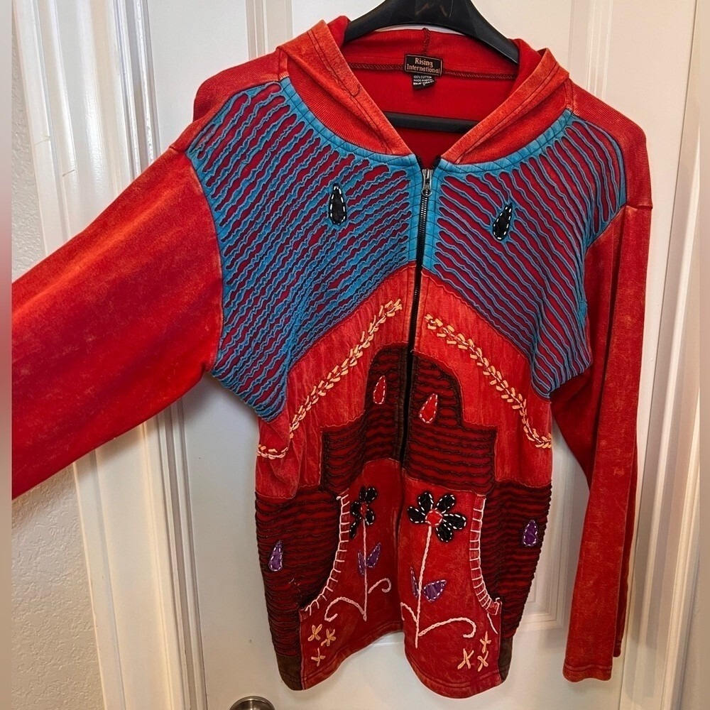 Rising International full zip‎ hooded jacket artsy whimsy boho unique women's L - Picture 3 of 8